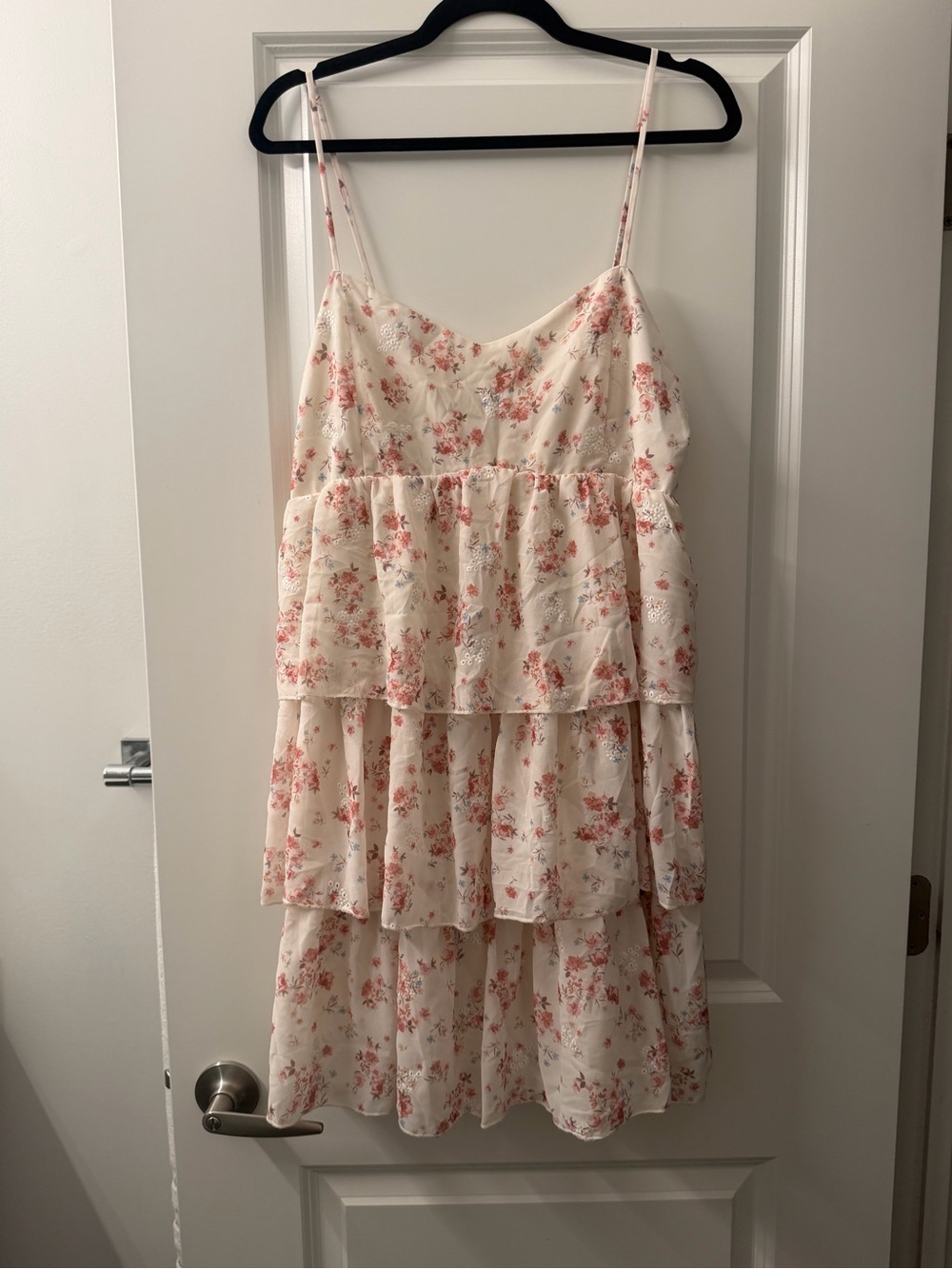 Altar'd State Cream Dress with Pink Floral Tiered Ruffles
